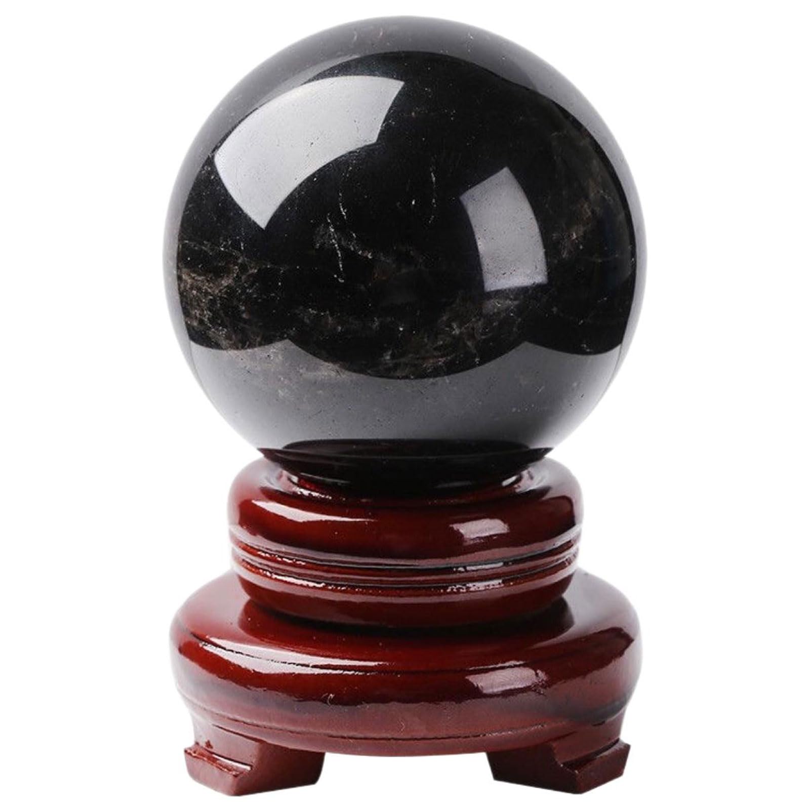 DFrywdgSEY crystal ball, Natural Black Crystal Ball, Decorative Balls, Divination Sphere, Home Decor, with Wood Stand(20cm)