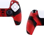 eXtremeRate PlayVital Black 3D Studded Edition Anti-Slip Silicone Cover Skin for ps5 Controller, Soft Rubber Case Protector for ps5 Wireless Controller with Thumb Grip Caps - Red & Black