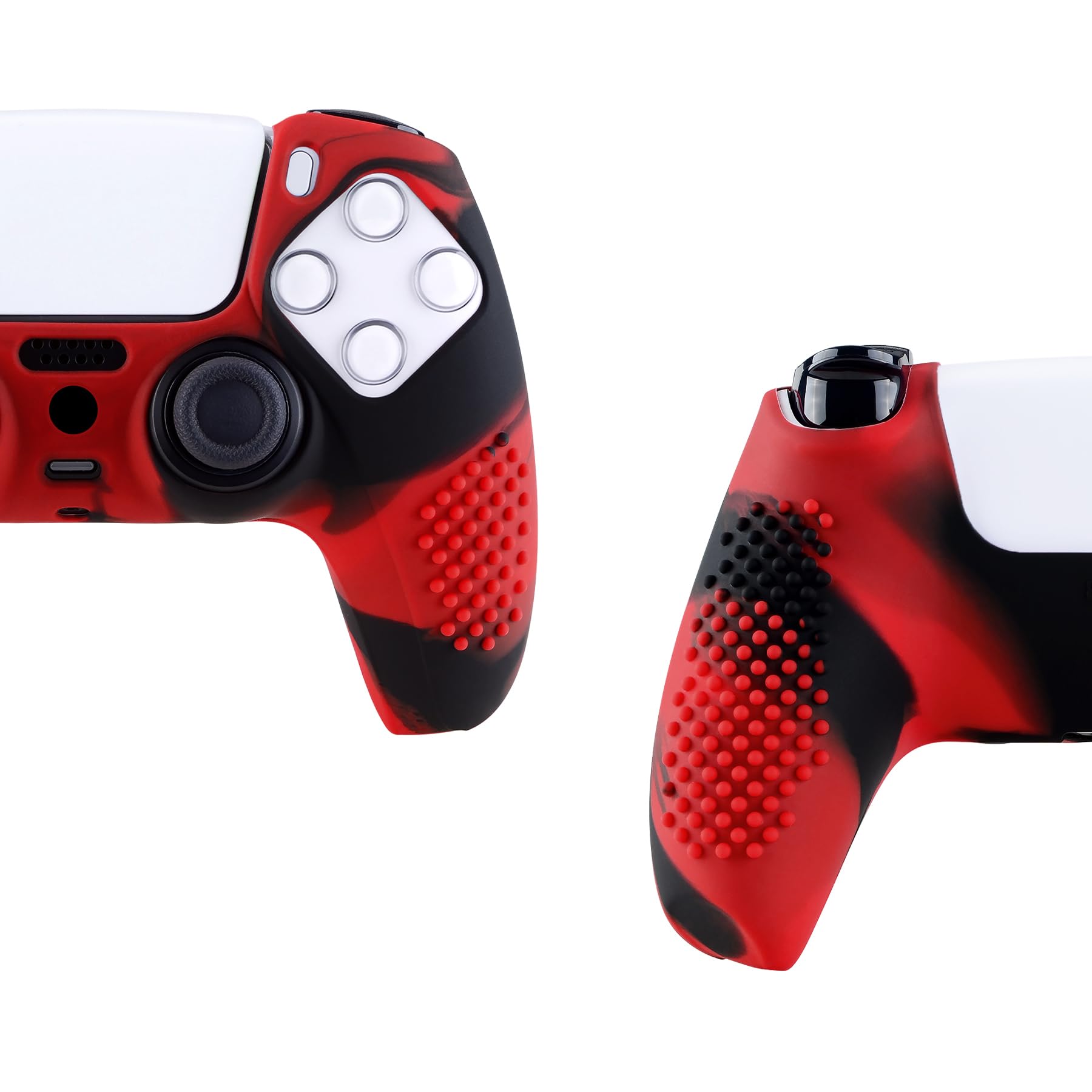 eXtremeRate PlayVital Black 3D Studded Edition Anti-Slip Silicone Cover Skin for ps5 Controller, Soft Rubber Case Protector for ps5 Wireless Controller with Thumb Grip Caps - Red & Black - 5
