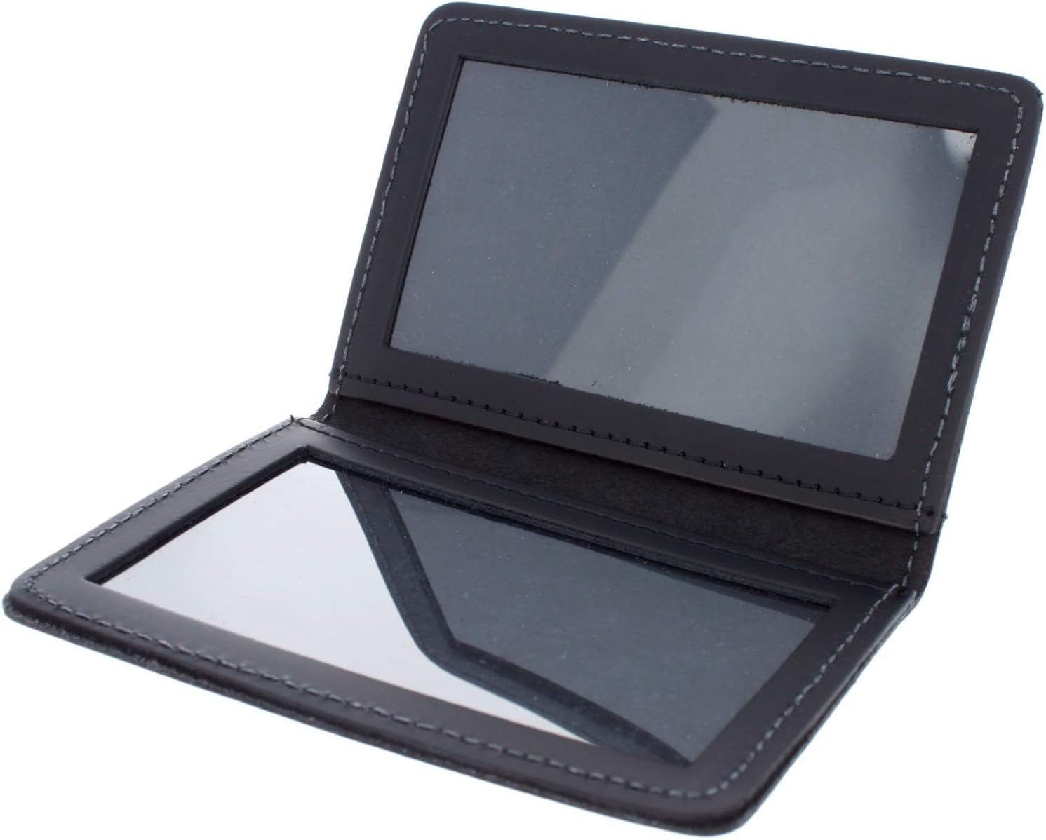 Leather Bifold Minimalist Double ID Card Credential Holder (Basketweave Black)