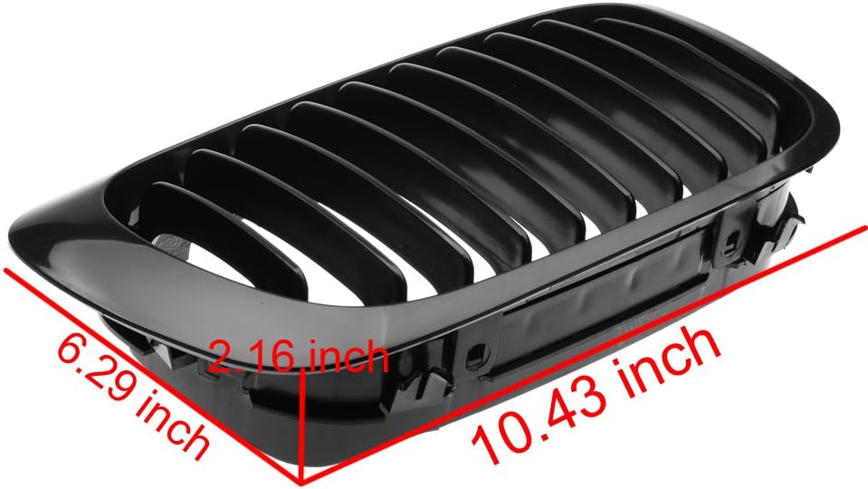 Left + Right Front Kidney Grille Grill For E46 2-Door 1999-2002 (Single line, Black)