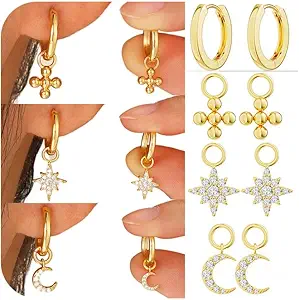 Pearl Earrings for Women - Dainty Gold Earrings Trendy 14K Gold Plated Freshwater Pearl Dangle Hoop Stud Earrings for Women Wedding Jewelry Gift for Women