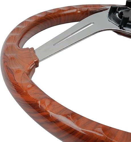 Miniatura 6 de Volante de grano de madera acrílica de 13.780 in de profundidad de 14 pulgadas, universal de 6 pernos EZGO, volante de carrito de golf ranurado de 3