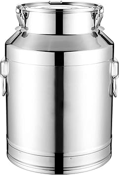 201 Stainless Steel Milk Cans with Silicone Sealed Lid and Lock Buckle, Oil Barrel Tea Canister Milk Jug for Storing and Transporting Liquid / 35L