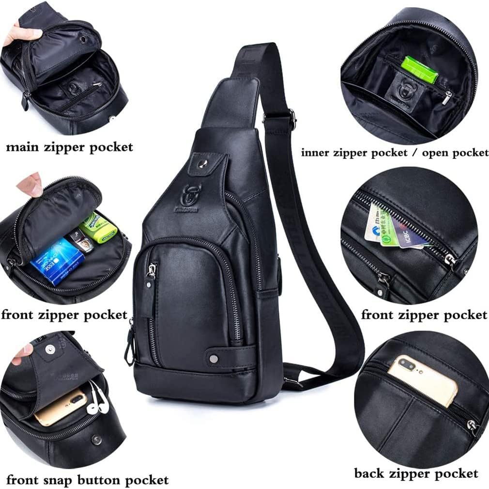 KPYWZER Vintage Leather Sling Bag Backpack for Men Crossbody Shoulder Chest Day Pack Backpacks - Image 4