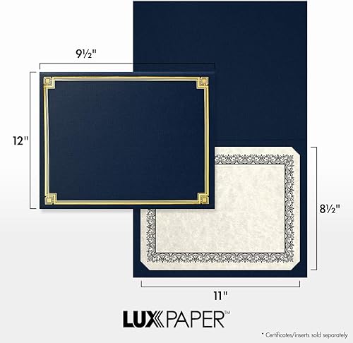 Miniatura 3 de LUXPaper Porta certificados de 9.5 x 12 pulgadas, lino azul náutico, borde de lámina dorada en relieve, cubierta de 100 libras, 25 unidades