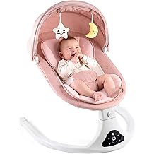Electric Baby Swing with Remote Control - 5 Natural Motion Speeds, Detachable Seat Pad | Portable Infant Swing for Indoor/Outdoor Use (0-12M, 20lbs) (Pink)