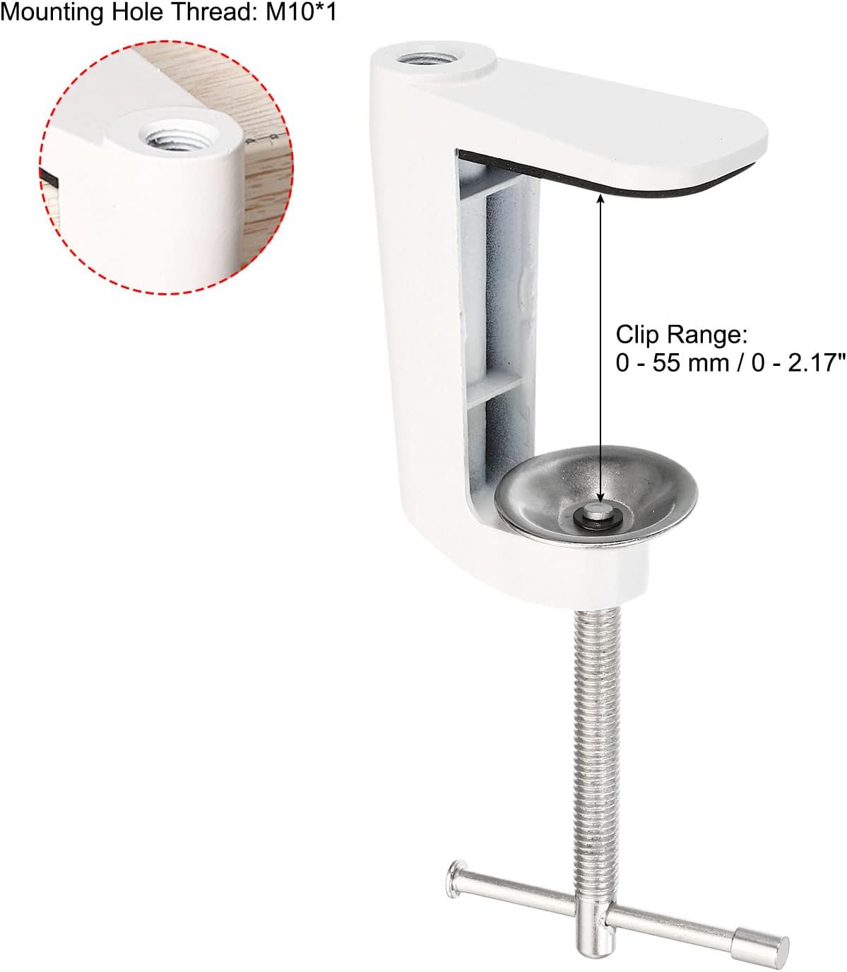 PATIKIL Adjustable Replacement Clamp for Lamps, 2 Pack Universal Adjustable C Shape Desk Table Mount Clamp for Microphone Arm Desk Lamps Stand, White
