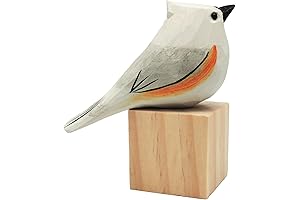 DIYOMR Hand Carved Birds Wooden Figurine, Vivid Bird Statue for Home Decor