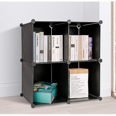 Amazon Danyi 本棚 大容量 スチールメッシュ堅固整理棚 ワイヤー収納ラック 組み立て式 衣類収納ボックス 便利な ワードローブ 黒 4ボックス ワードローブ オンライン通販