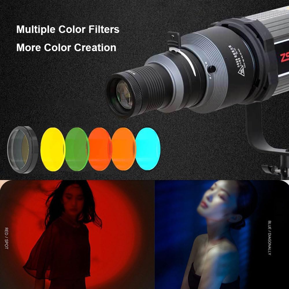 Bowens Mount Spotlight Conical Optical Snoot kit,Photography Studio Lighting Projector Accessory with 20 Gobos&5 Color Filters for Aputure Amaran 100DS/XS 200XS/DS 300C/DII/X 60D/XS Godox SL60 AD600