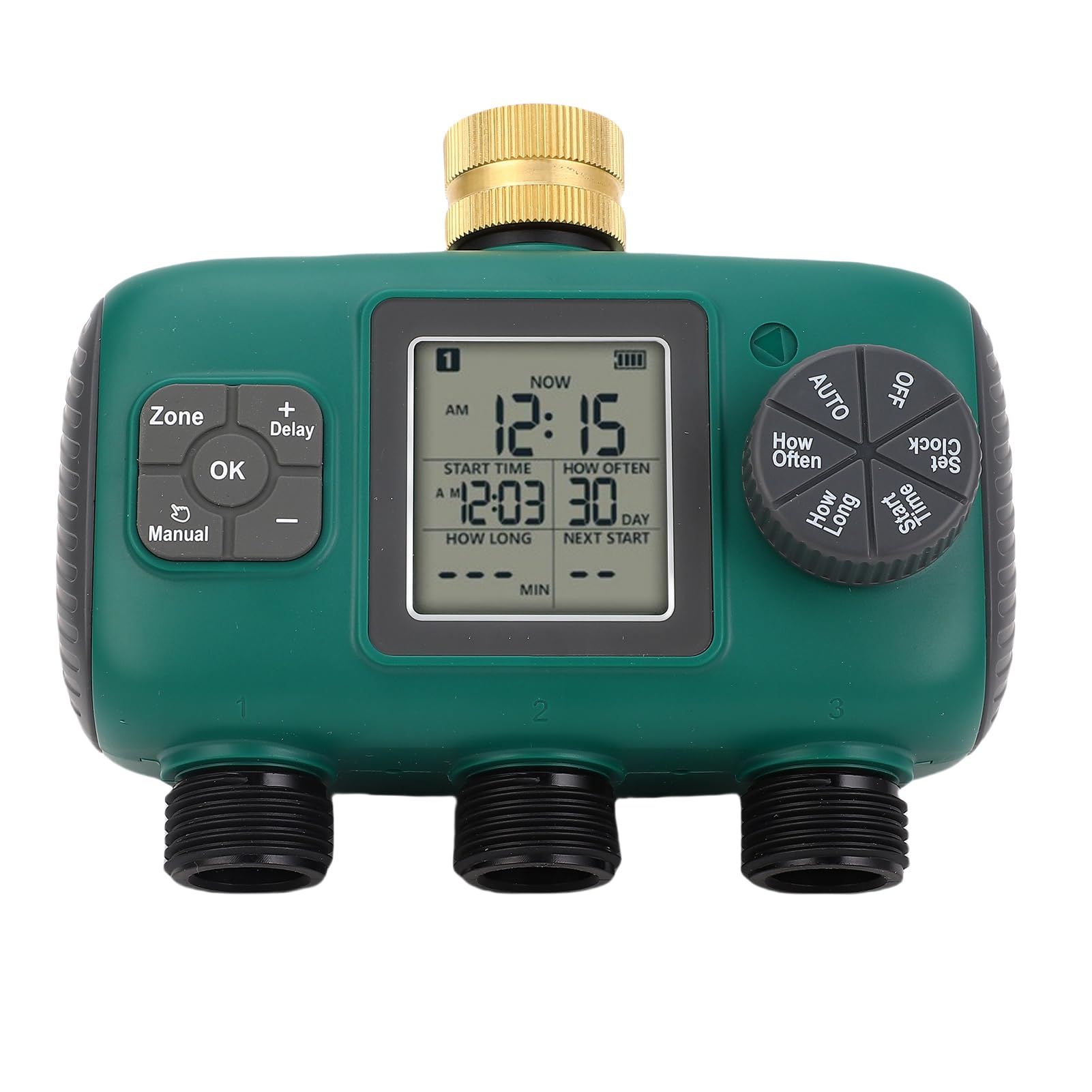 Generic Temporizador de Aspersor de 3 Salidas, Pantalla LCD de Latón Eficiente, Temporizador de Riego para Jardín, Material de Latón