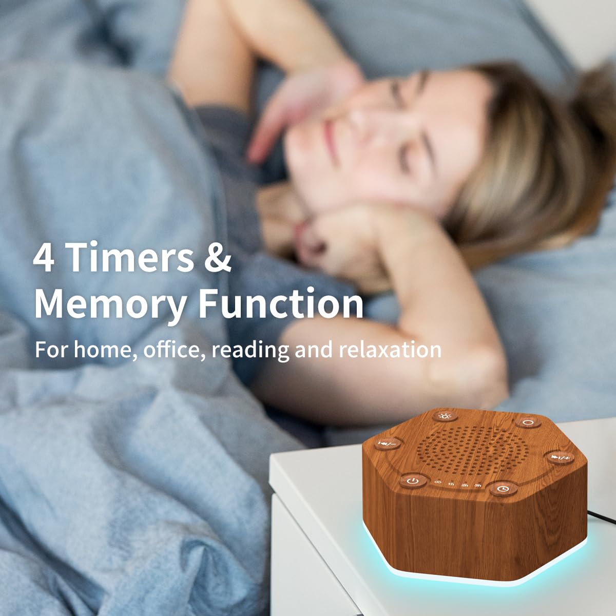 Sound White Noise Machines High Fidelity 30 unikalnych niezapętlających się dźwięków kojących 12 kolorów lampka nocna 4 timery 10-stopniowa jasność 32-poziomowa głośność i funkcja pamięci