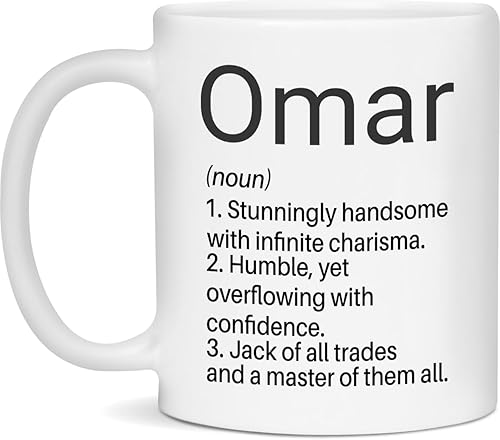 Omar - Taza con definición de nombre, tazas con nombre personalizado, tazas de café con significado de nombre, tazas de café con nombre, regalos