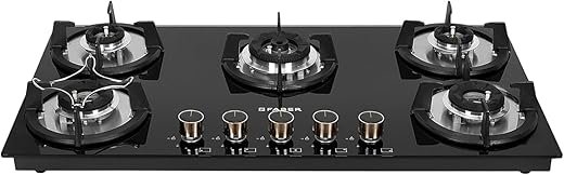 Faber Hob 5 Burner | Auto-Ignition | Spillage Proof | HOB SUPERIA HT905 BR AI N |Metal Knobs | Pan Support |5 Yr Warranty on Burner & Glass | 1Y…