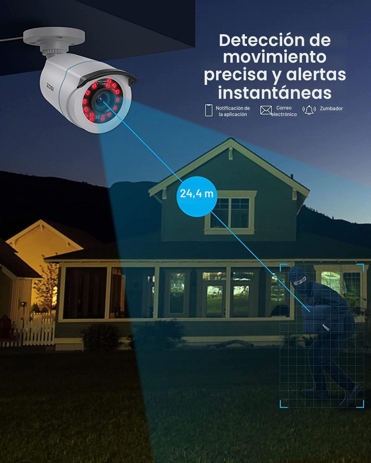 ZOSI 1080P Kit Videovigilancia 8CH H.265+ Grabador DVR + (4) Cámara de Vigilancia Exterior, 20m Visión Nocturna, P2P, Alarma de Movimiento, Sin Disco Duro