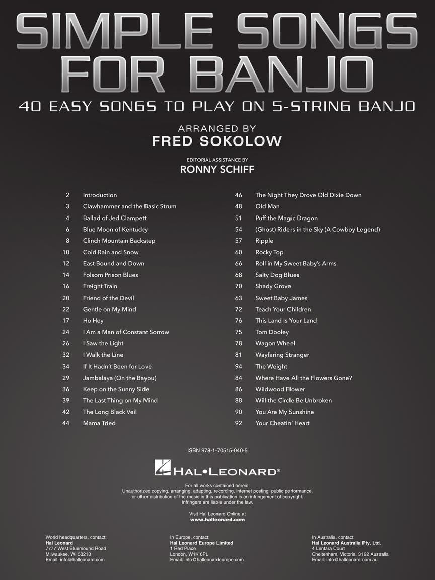 Simple Songs for Banjo. 40 Easy Songs to Play on 5-String Banjo.