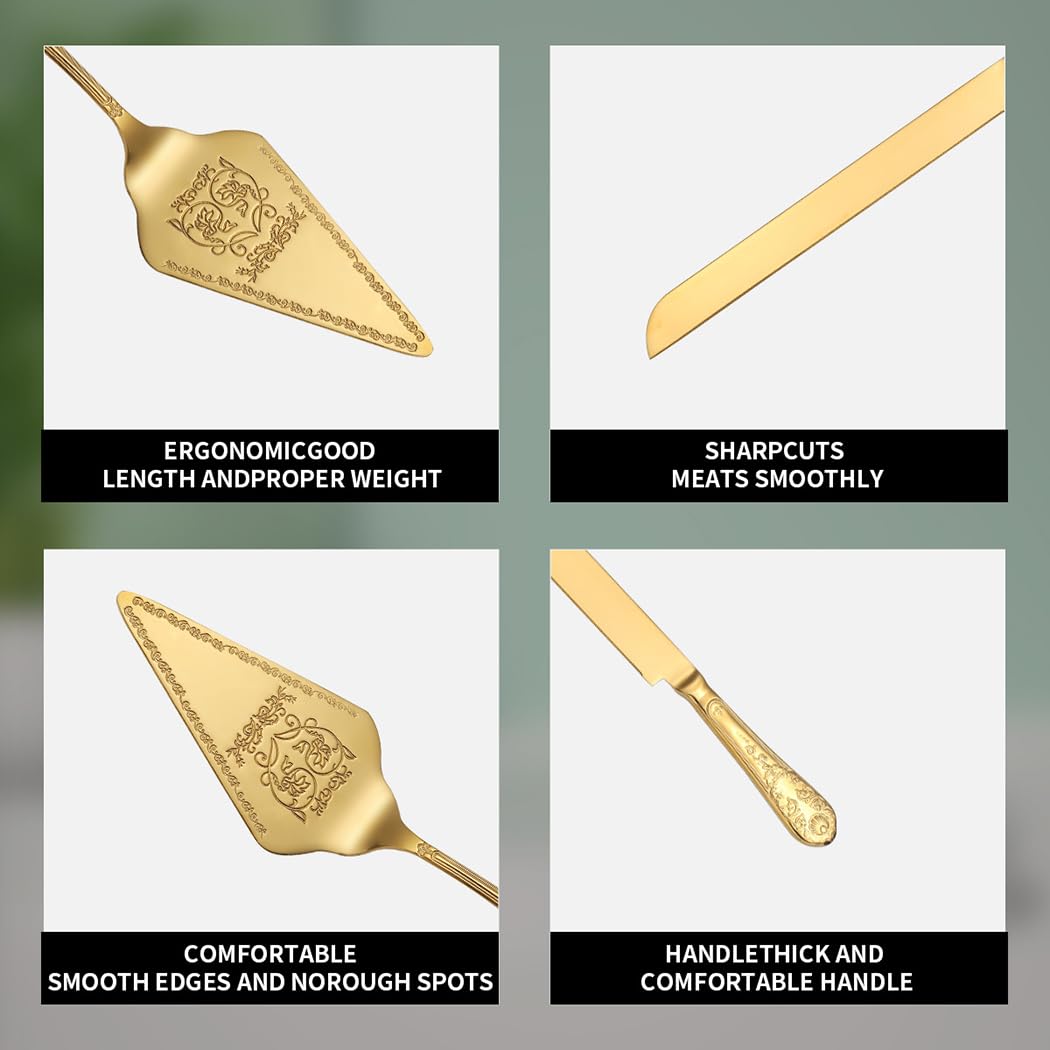 xiaoyu Ensemble couteau et serveur à gâteau de mariage, ustensiles de coupe de gâteau en acier inoxydable, coupe-gâteau gravé vintage et spatule de service pour mariage, fêtes, fête prénuptiale