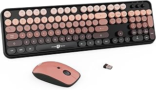 Wireless Keyboard and Mouse Combo, Retro Typewriter Style Keyboard with Cute Round Keycaps, 2.4GHz Bubble Creamy Keyboard for Long Nails, Clicky Mouse with 3 DPI for PC Computer Laptop Desktop (Black)