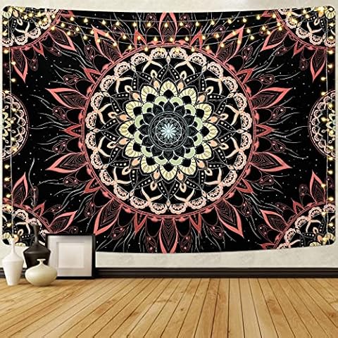 Uspring Mandala Tapestry Bohemian Tapestry Floral Aesthetic Tapestries Hippie Boho Tapestry Burning Sun Tapestry Wall Hanging Decor for Bedroom, Living Room, Dorm (59.1 x 82.7 inches) Cover