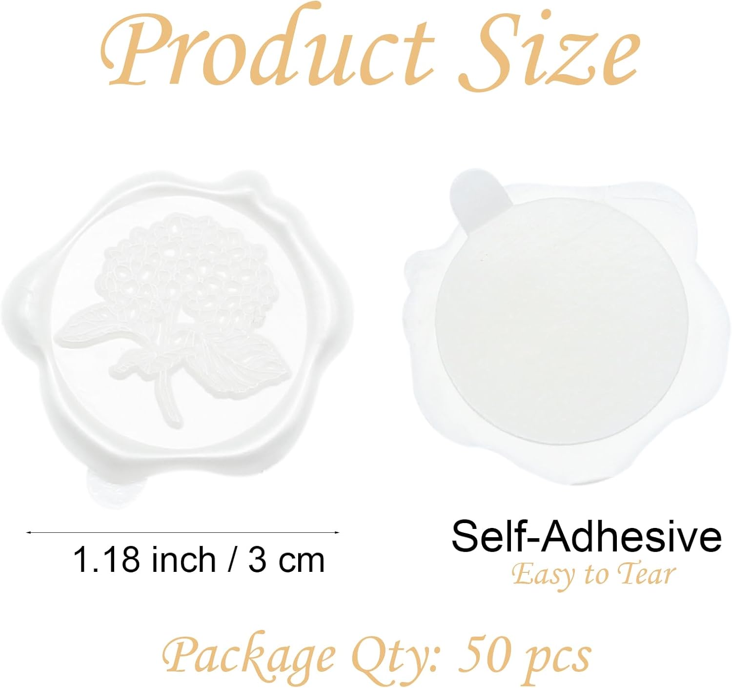 50pcs Hydrangea Wax Seal Stickers, Andotopee Floral Botanical Envelope Seal Stickers, Self-Adhesive Pearl White Stickers Pre-Made from Real Sealing Wax, Great for Wedding Invitation, Gift Wrapping