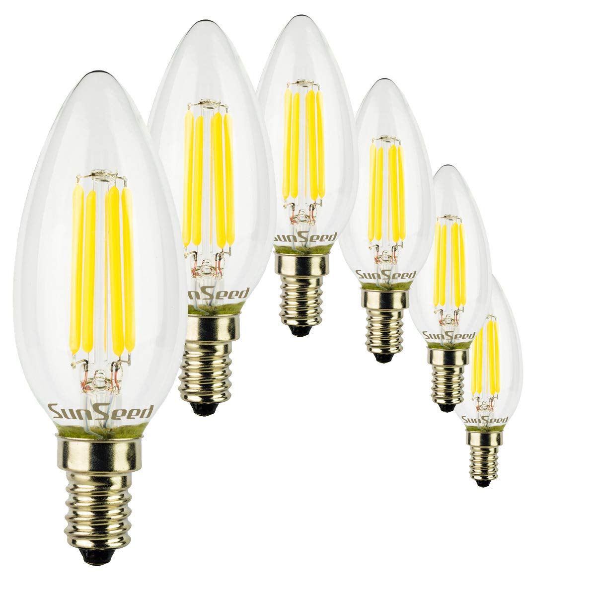 SUNSEED 6 X E14 6W (Equivalent to 60W) Sapphire Filament LED Candle Light Bulb C35 Neutral White 4000K, Pack of 06