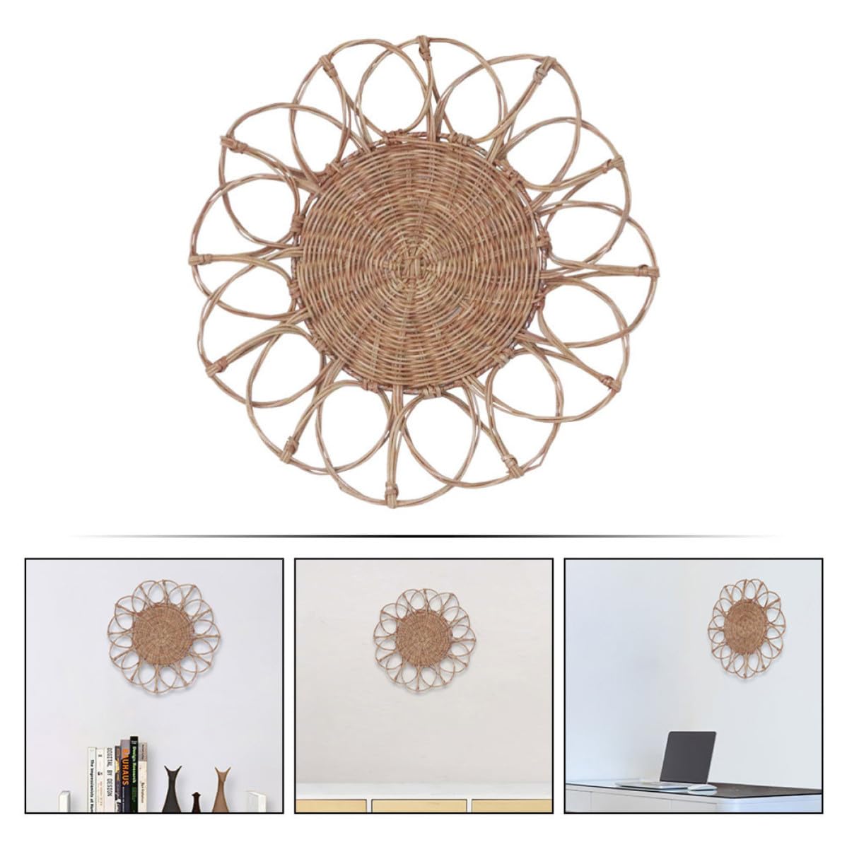 Operitacx Decorazione da Parete Superficie Delicata e Design Festivo in Rattan Intrecciato a Forma di Fiore per Arredamento Casa e Soggiorno