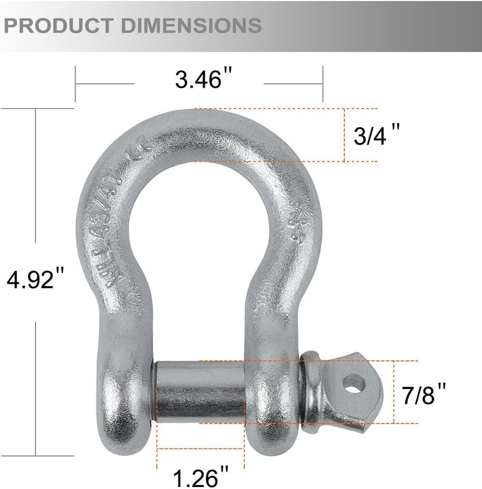 LEDKINGDOMUS Shackles 3/4" (2 Pack) Heavy Duty D Ring Shackle Set 28.5 Ton (57,000 lbs) Maximum Break Strength with 7/8'' Pin for Vehicle Recovery Towing Offroad Jeep SUV ATV Trucks - Silver