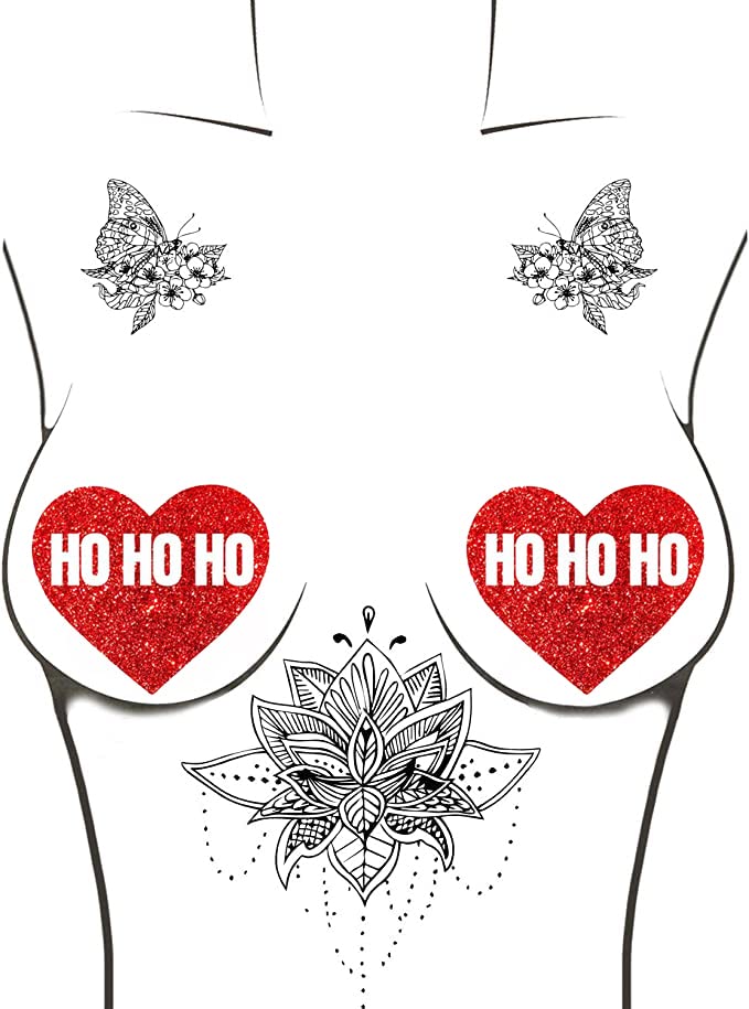 Neva Nude Iridescent Crystal Beamz Nipztix Pasties Nipple Covers for Festivals, Raves, Lingerie and More, Made in USA: Ho Ho Ho Reflective Red Glitter