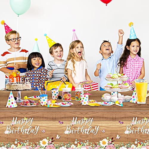 Tiamon TIAMON-TABLECLOTHS-53 Floral Happy Birthday Tablecloths Cute Butterfly Wood Grain Table Cover Flower Disposable Tablecover/Party Decor thumb #5