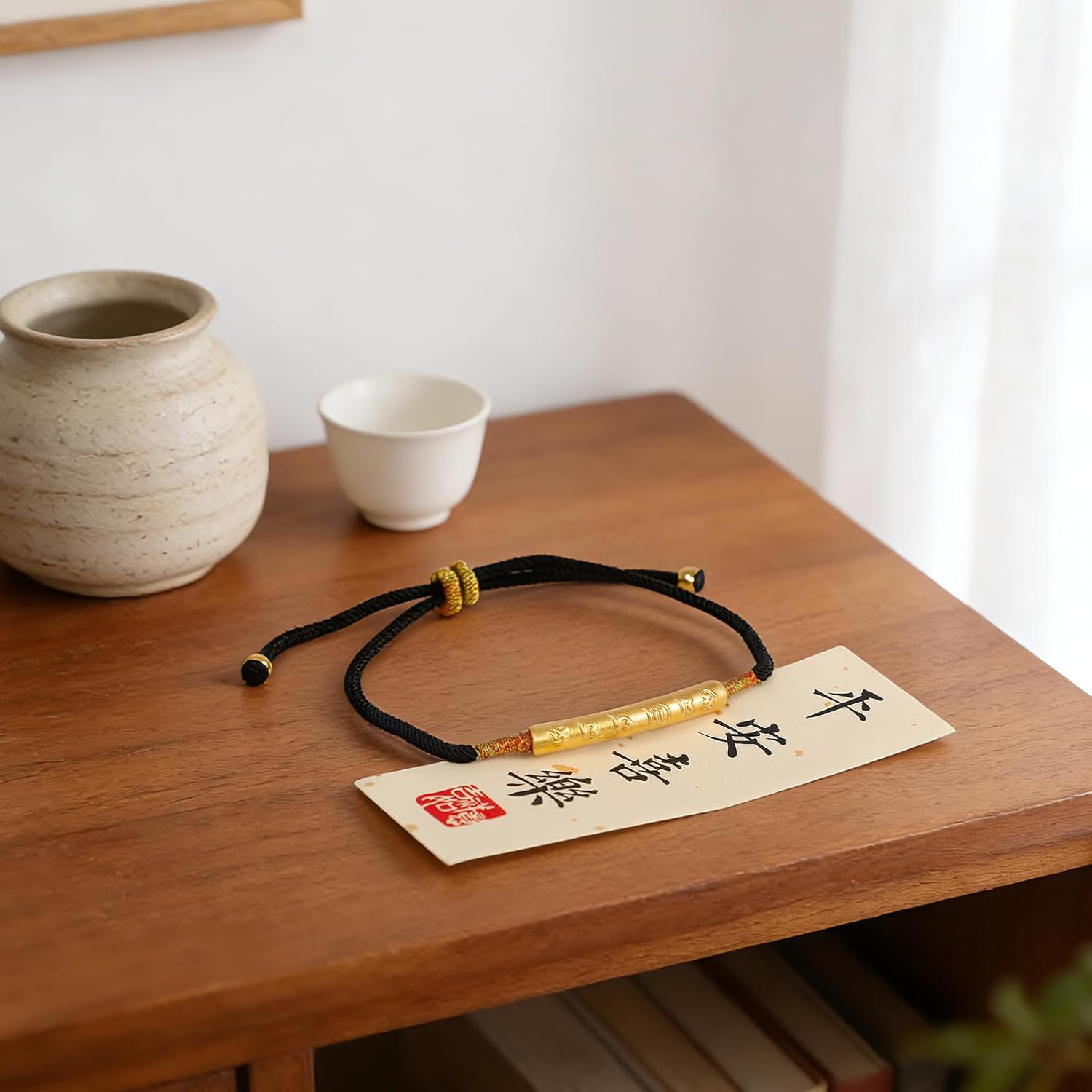 Om Mani Padme Hum Bracelet, Handmade Tibetan Buddhist Mala Bracelet with Six True Words Mantra for Protection, Good Luck & Positive Karma, Adjustable Red or Black String Bracelet for Women & Men