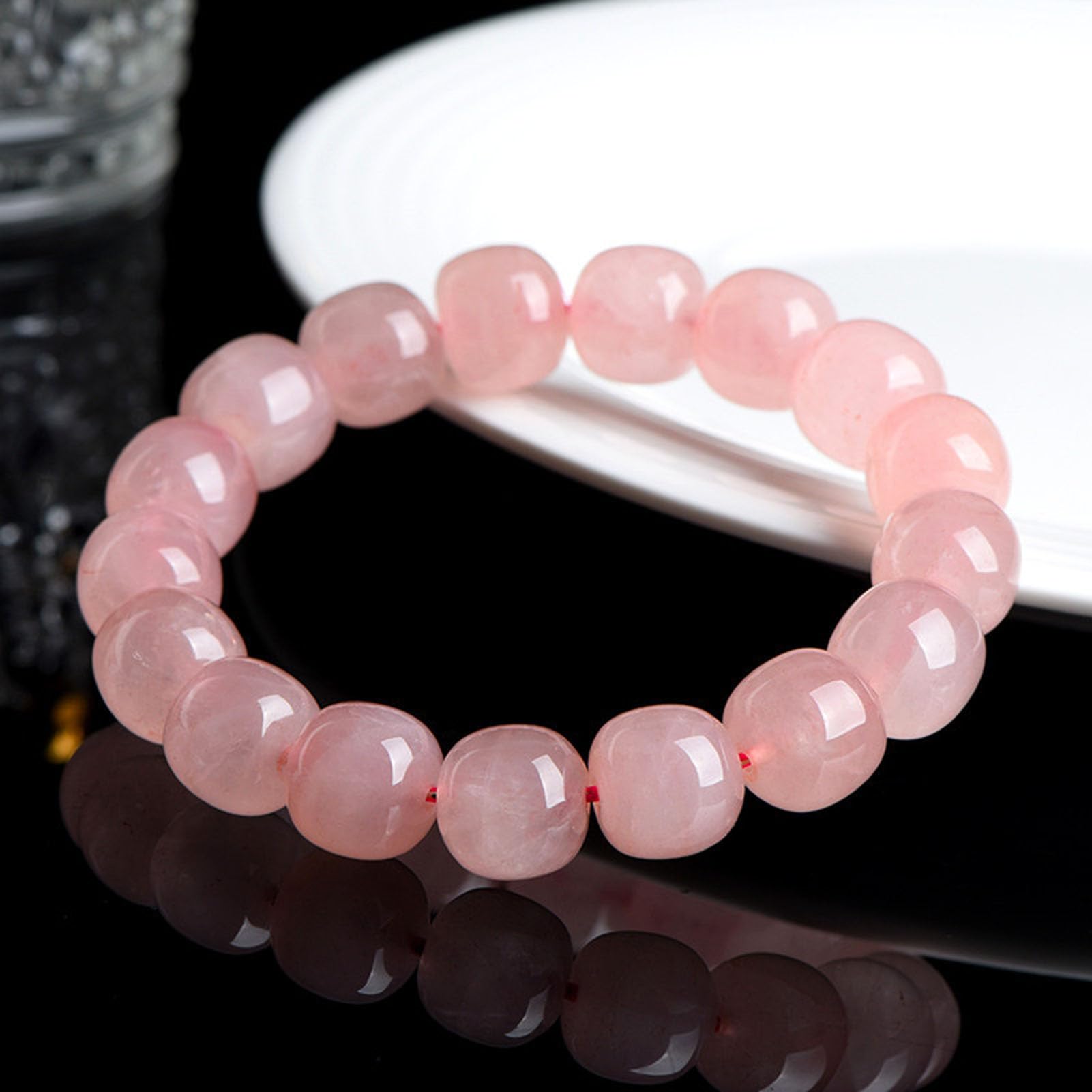 Braccialetti Naturali Bracciale in Quarzo Rosa, Bracciale Elastico Fatto a Mano con Pietre preziose Rosa Naturali per l'energia positiva dell'amore, Meditazione Yoga Unisex,10 * 12mm