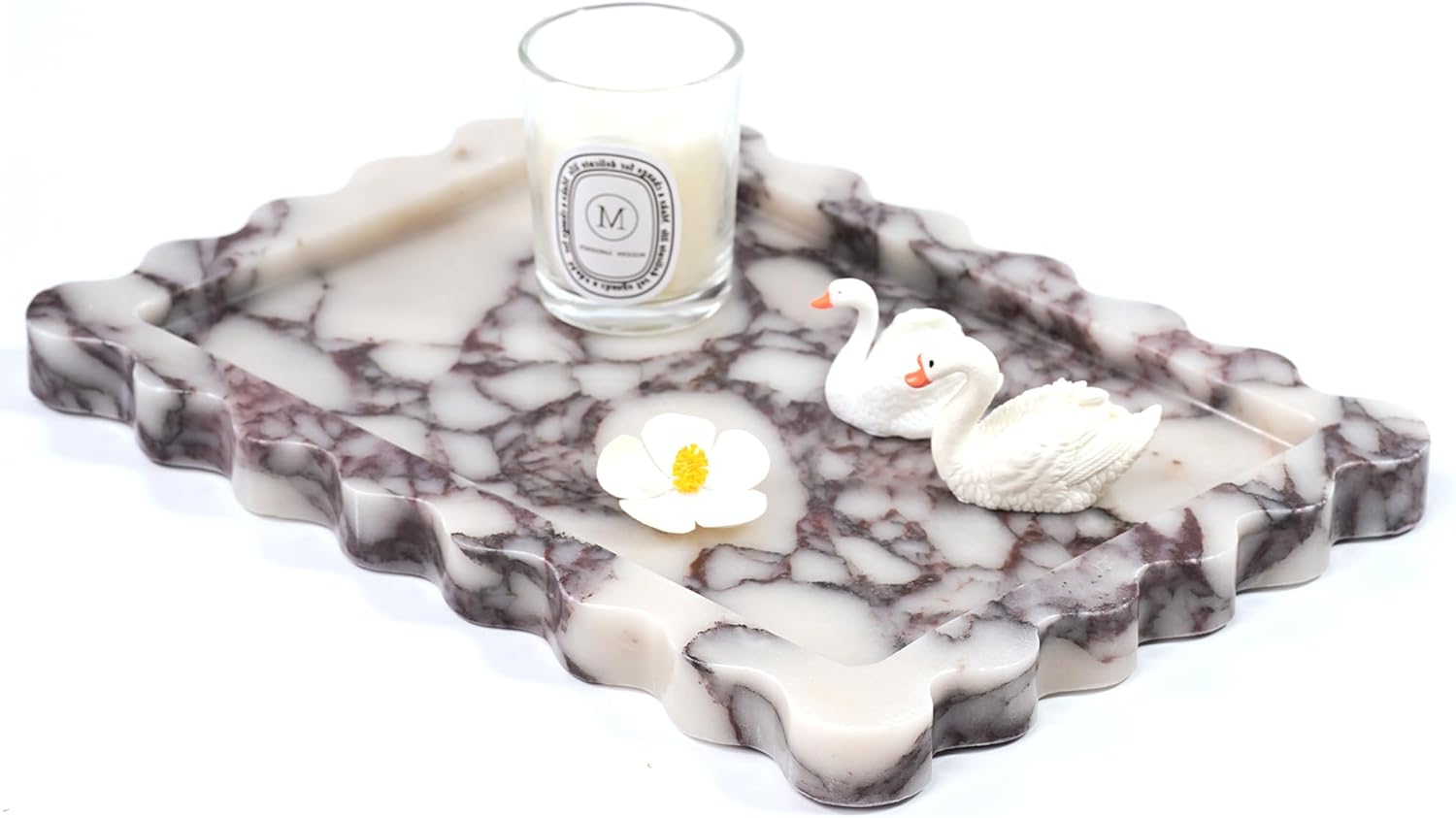 Scalloped Vanity Marble Tray - Large Home Decorative Stone Perfume Candle Plates for Bathroom Accessories Coffee Table Bar, Luxury Antique Key Dish for Kitchen Countertop (10.6" x 7.4" x 0.8") - Image 5