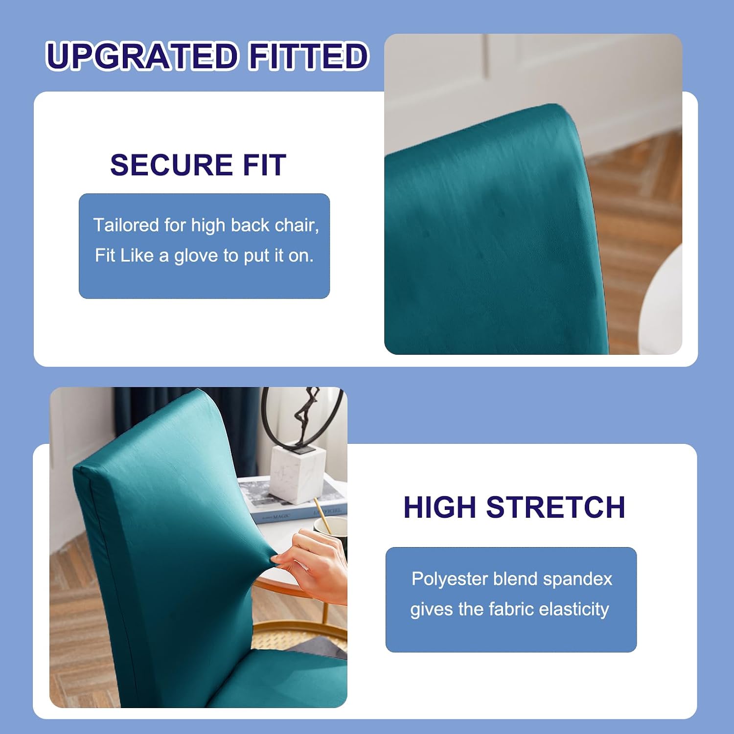 Waterproof Chair Covers for Dining Chairs, Stretch High Back Kitchen Chair Covers Set, Removable PU Leather Chair Seat and Back Slipcovers (Teal,Set of 6)