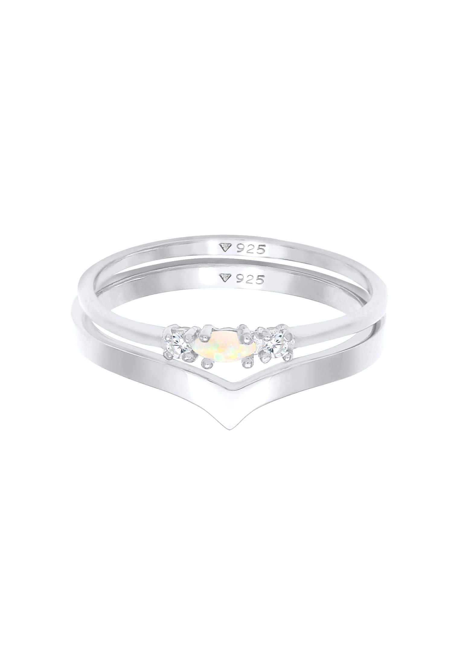 Elli Ring Damen Set Marquise V-Form Basic mit Synthetischem Opal und