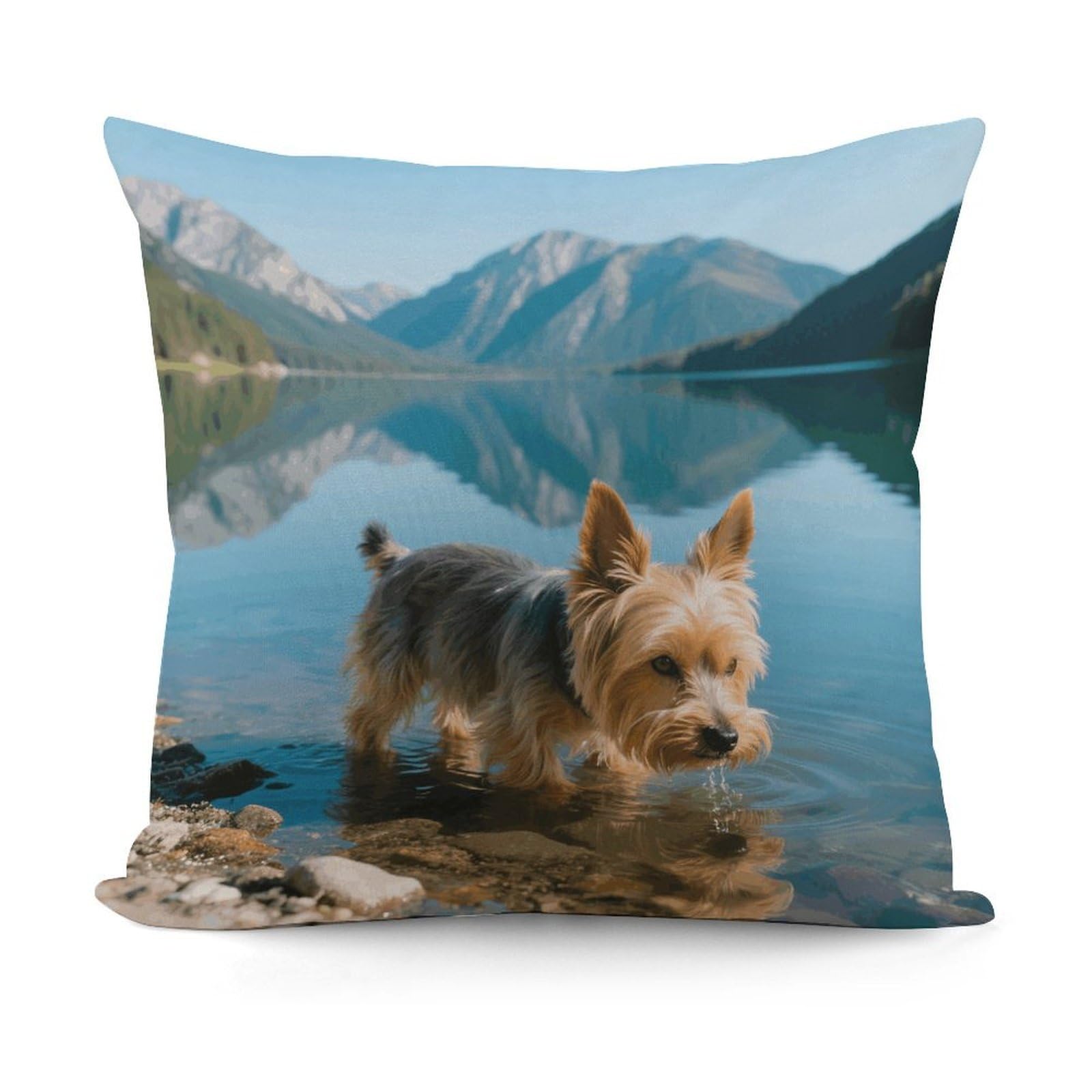 VstaDank Yorkshire Terrier by Lake Throw Pillow Covers Fade-Resistant Removable Pillowcase Square Cushion Case Cozy Pillow Case Breathable Pillow Protector Soft Pillow Shams 18"x18"