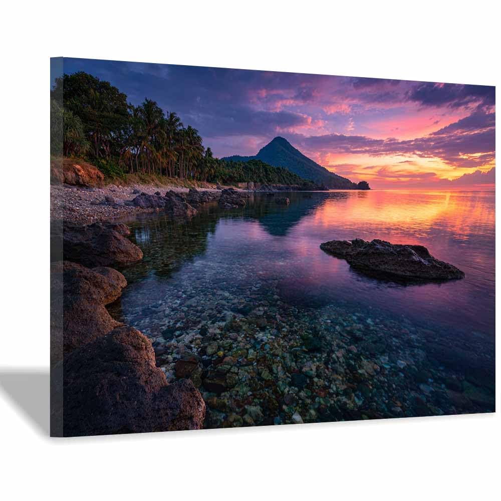 HOQIU Landscape wall art Tropical Beaches es Sunset Viewss canvas art, art print, house decor, bedroom wall decor above bed, prints for living room.(Multicolor)-60x80cm Framed