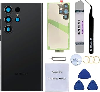 Rear Back Glass Replacement Compatible with Samsung Galaxy S23 Ultra 6.8-inches with Reparing Tool Kit Phantom Black