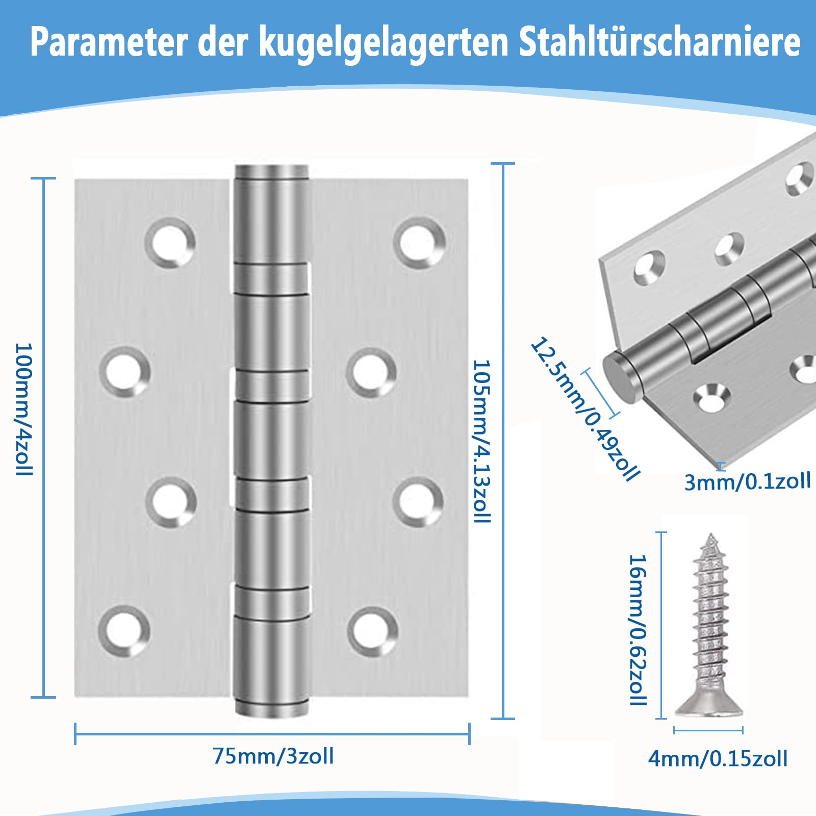 2 Stk Scharniere Edelstahl Türscharnier Außen Schwerlast Scharnier mit Kugellager 100*76*13mm Massiven Scharniere mit Schrauben Tür Schaniere Aussen Edelstahlscharnier für Tür,Fenster,Schrank,TierHaus