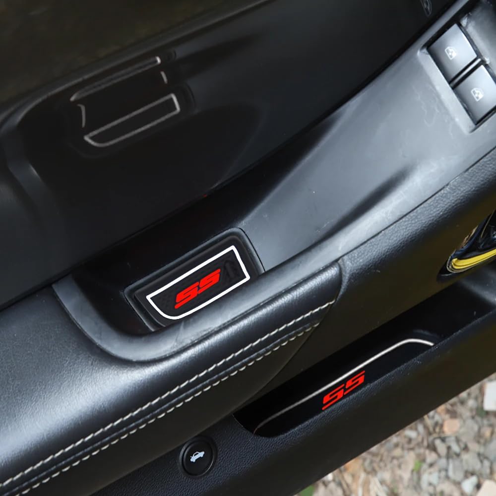 BOYOUS 7Pcs Non-Slip Anti Dust Cup Holder Inserts, Center Console Liner Mats, Door Pocket Liners Kit For Chevy 2010-2015 Camaro(White Trim)