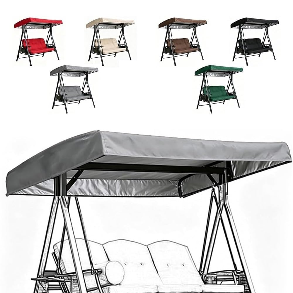 Toldo para columpios exteriores que soluciona roturas de techos de balancín con lona gris