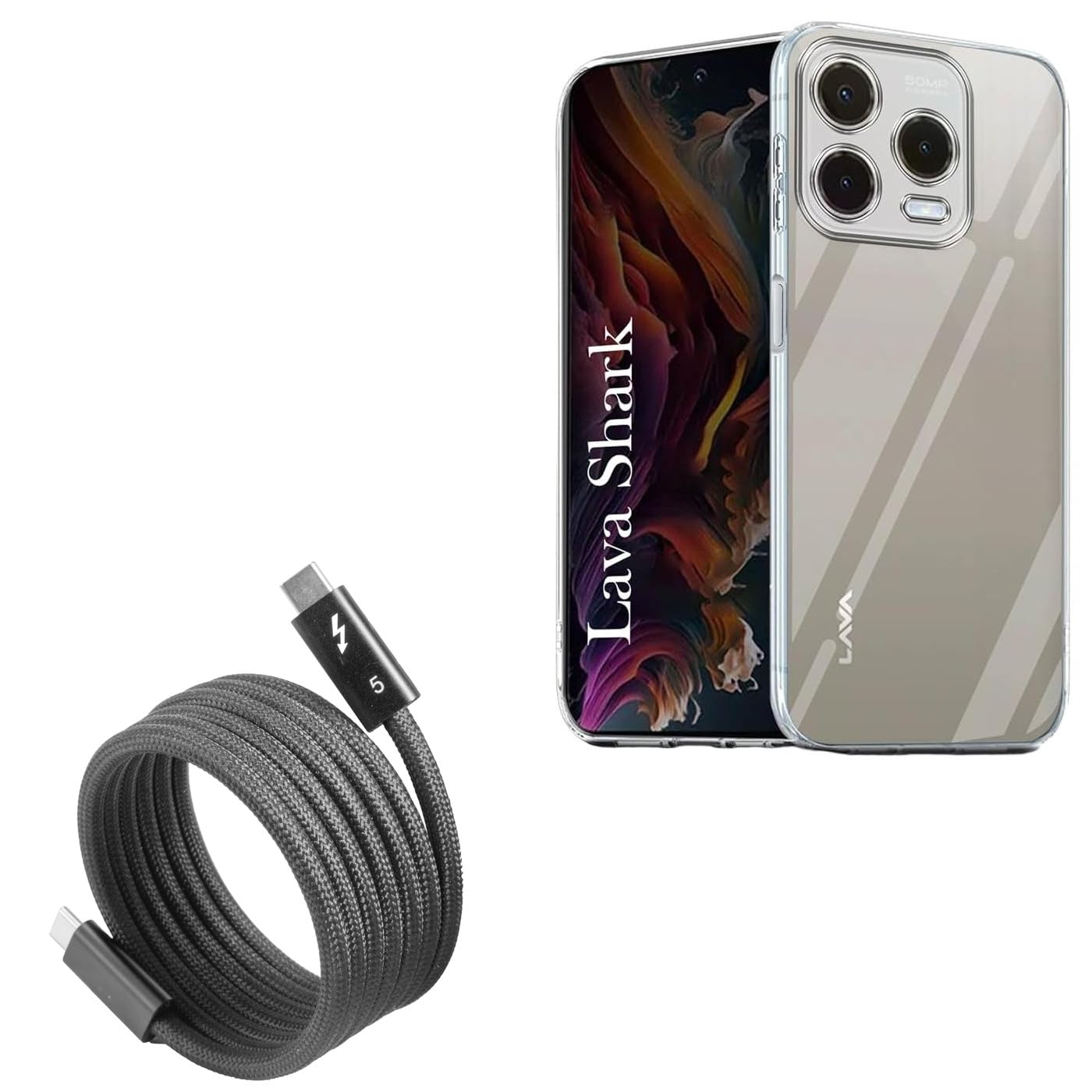 BoxWave Cable Compatible with Lava Shark 4G - SnapWrap Thunderbolt 5.0 Cable (5ft 240W), Magnetic Self-Coiling Nylon Braided Retractable - Jet Black