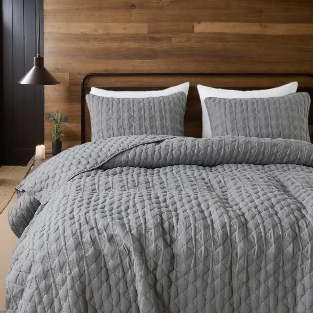 WDCOZY Dark Grey Quilt Twin Size Bedding Sets with Pillow Sham, Lightweight Soft Bedspread Coverlet, Quilted Blanket Thin Comforter Bed Cover, All Season Spring Summer, 2 Pieces, 68x90 inches - Image 8
