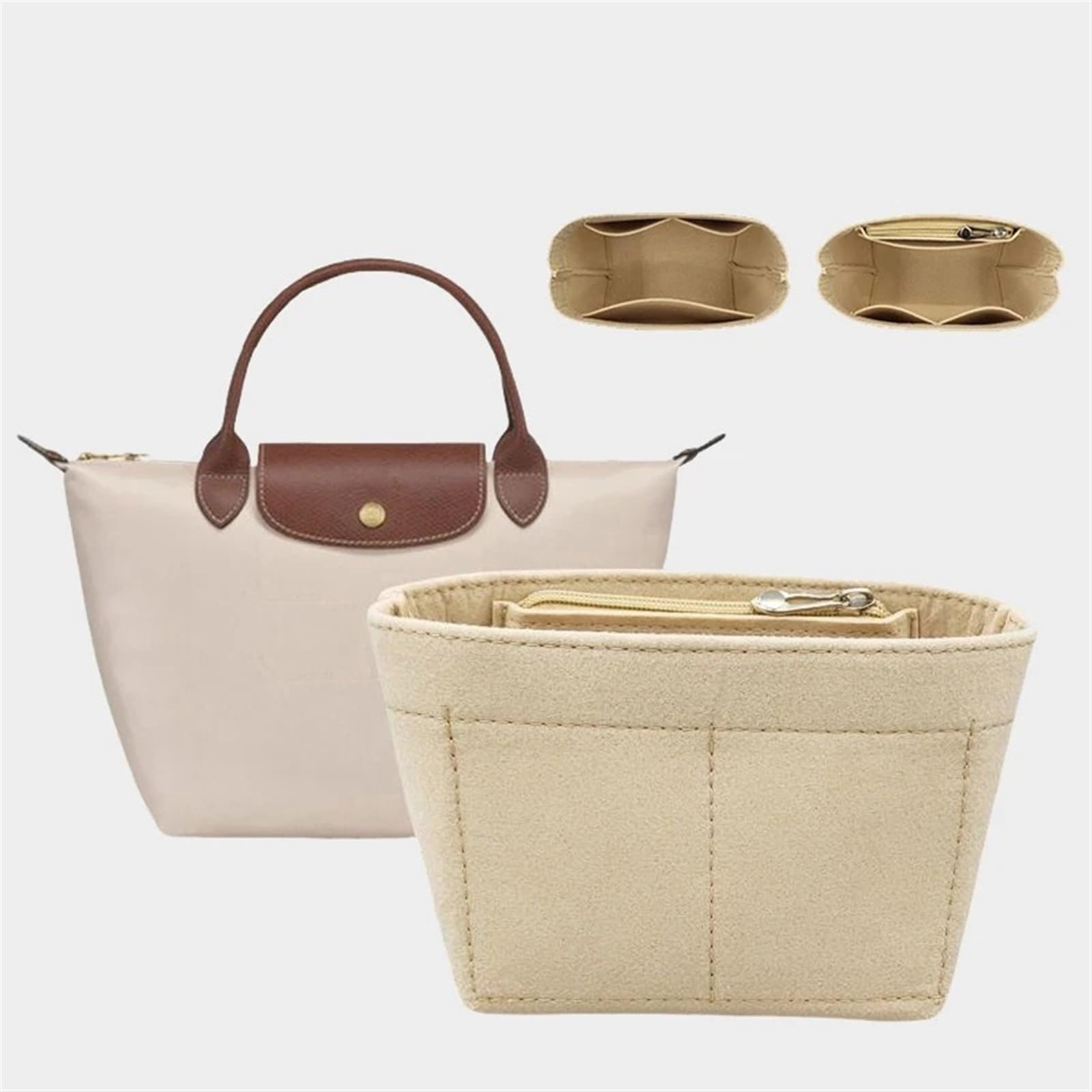 Innentasche Aus Filz 4 Stück Taschen-Organizer, Mini-Taschen-Organizer, Einsatz, geschichteter Liner, leichte Aufbewahrungstasche, geeignet for Taschen(Beige No Zip)