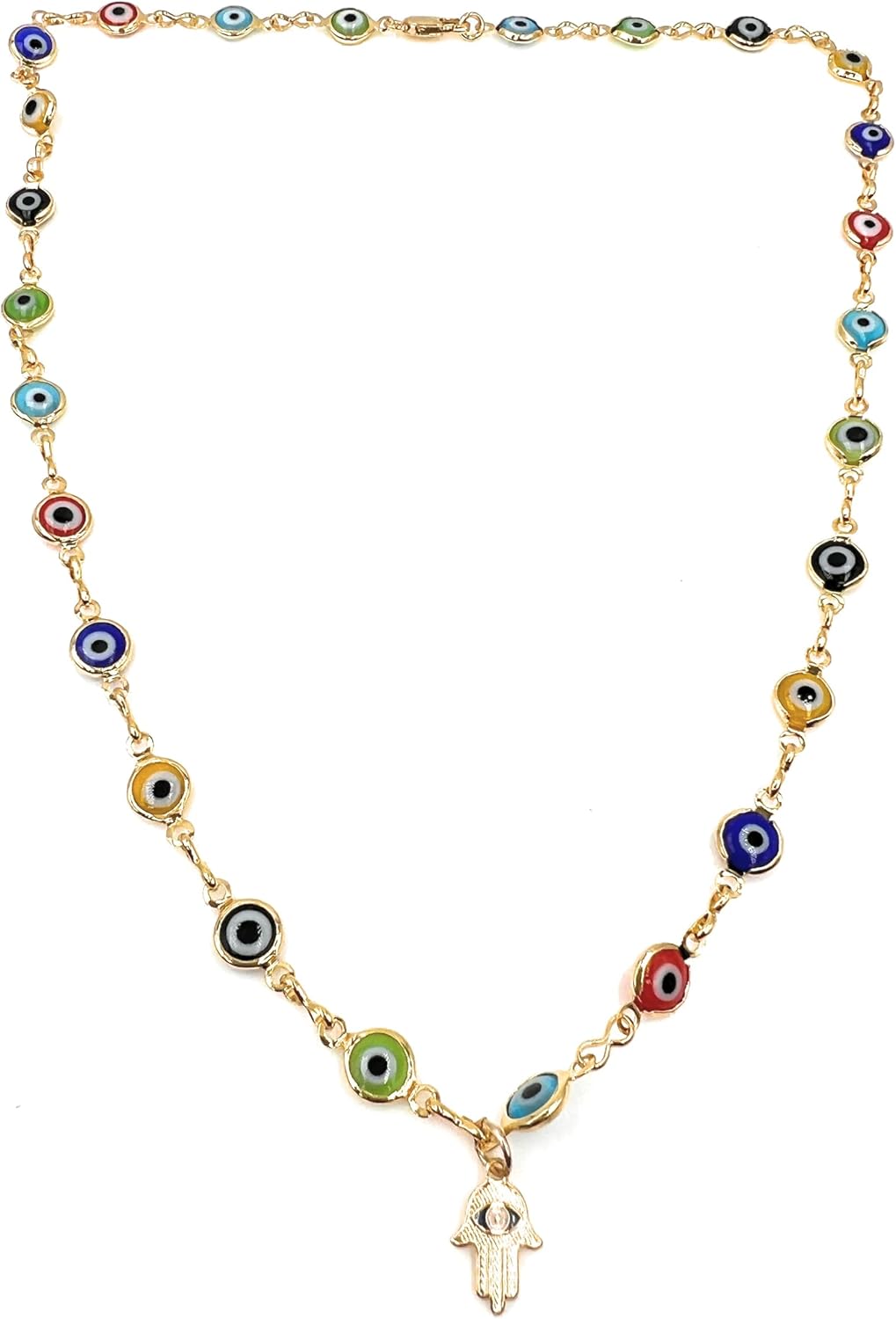Mixed Color Evil Eye Chain Hamsa Pendant Necklace 17.5 Inches - Image 7