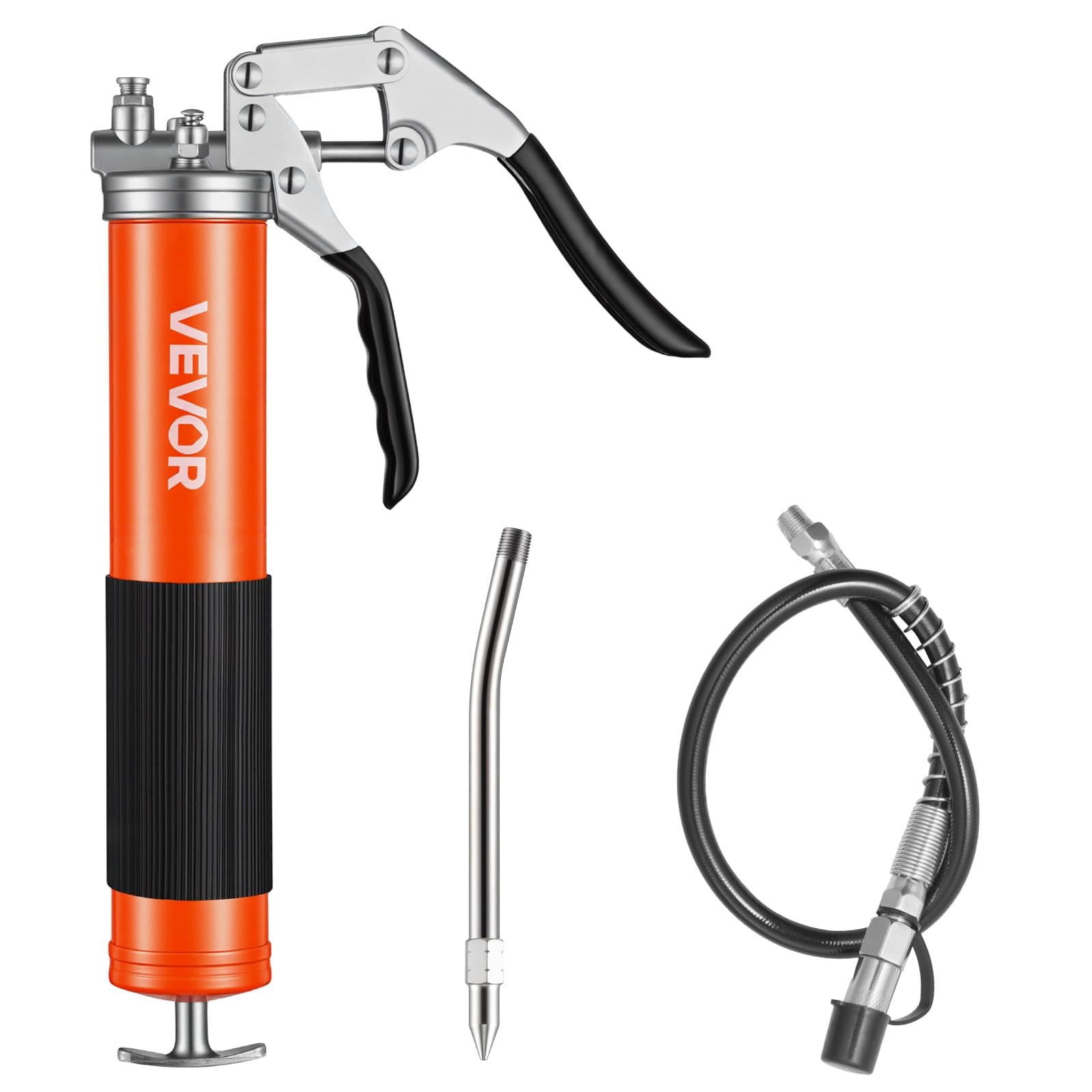 VEVOR Grease Gun, 8000 PSI High Pressure, Heavy Duty Pistol Grip Grease Gun Kit with 14 oz Capacity, Includes 18-Inch Flex Hose, 1 Extension Rigid Pip
