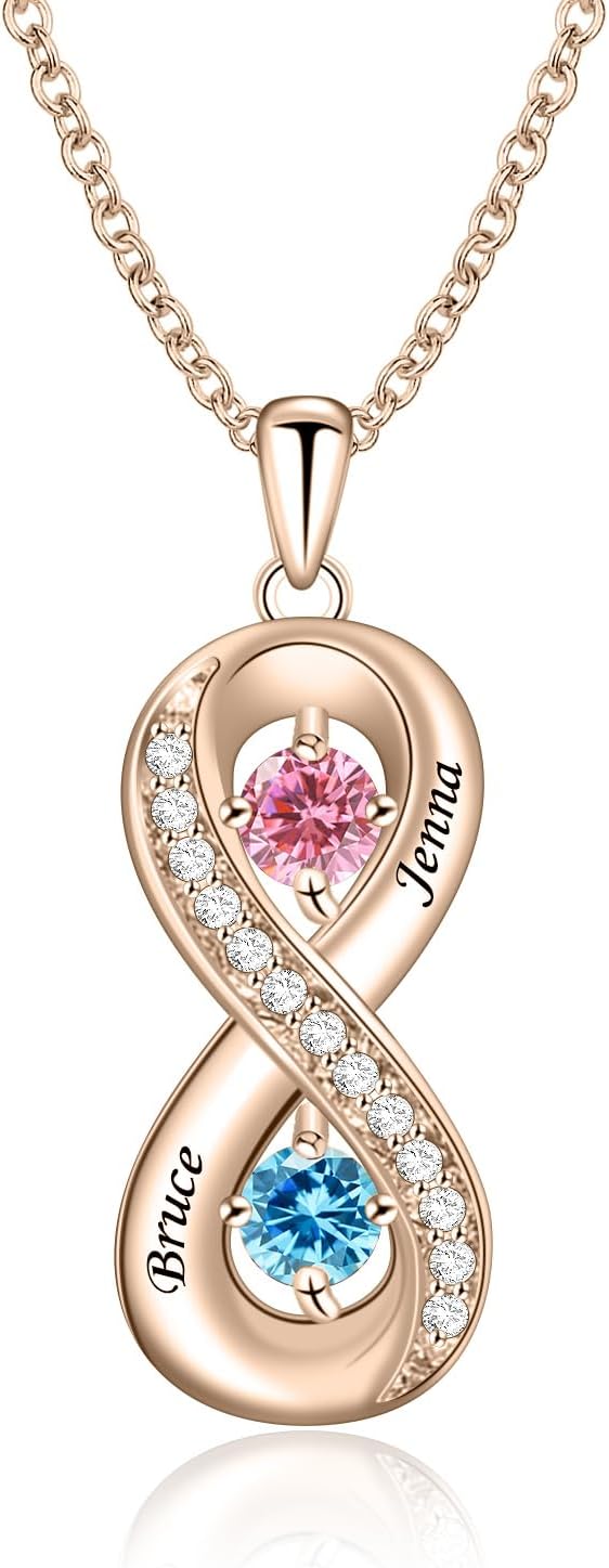 MissNaNa Personalized Infinity Necklace with 2-5 Birthstones, Custom Birthstone Necklace Gifts for Wife Mom, Infinity Love Pendant Jewelry for Women Christmas Birthday