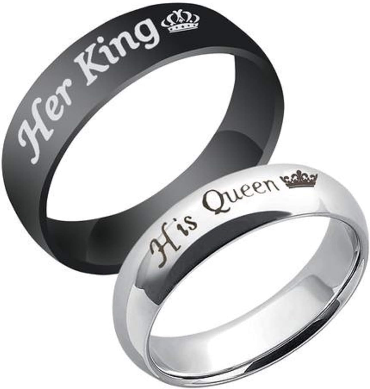 I Jewels 18k Silver Plated Black Titanium Stainless Steel Matching Couple Rings (FL185CO)