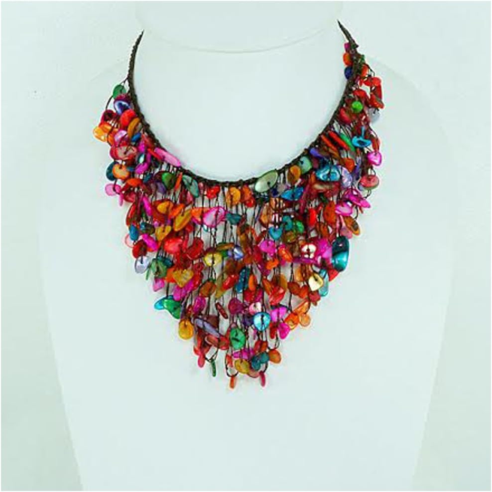 Thai Handmade V-shaped Necklace of Shells (Turnovers.) Multicolored 1 Piece Bead Necklace Beautiful