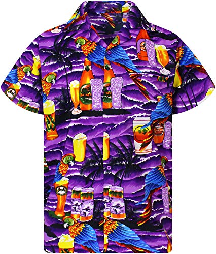 King Kameha Funky Hawaiian Shirt, Shortsleeve, Parrot Beer, Purple, XL